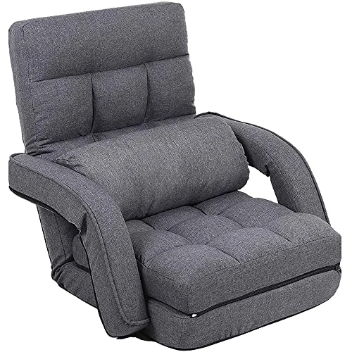 FLOGUOR Indoor Floor Gaming Chairs For Adults With Back Support,Chaise Lounge, 42-Position Folding Lazy Sofa With Pillow For Living Room, Bedroom, Balcony(Grey) 8803GR 1 FLOGUOR Indoor Floor Gaming Chairs For Adults With Back Support,Chaise Lounge, 42-Position Folding Lazy Sofa With Pillow For Living Room, Bedroom, Balcony(Grey) 8803GR