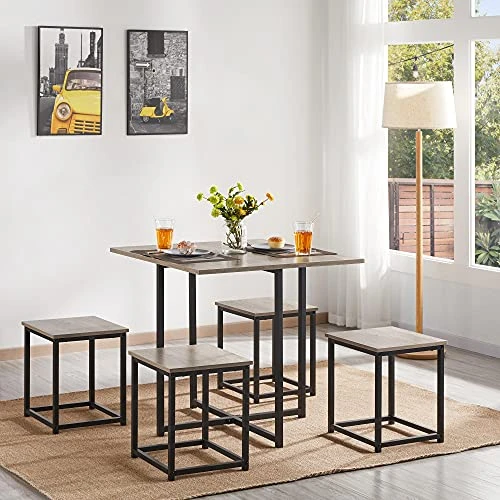Yaheetech 5-Piece Dining Table Set - Industrial Kitchen Table & Chairs Sets For 4 - Compact Table With 4 Stools & Space-Saving Design For Apartment, Small Space, Breakfast Nook, Gray 5 Yaheetech 5-Piece Dining Table Set - Industrial Kitchen Table & Chairs Sets For 4 - Compact Table With 4 Stools & Space-Saving Design For Apartment, Small Space, Breakfast Nook, Gray - Image 5