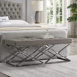 24KF Upholstered Tufted Long Bench Seats With Metal Frame Leg, Linen Bench Ottoman With Padded Seat-Linen -Songmics Furniture Shop 51Me2gFY2dL. AC