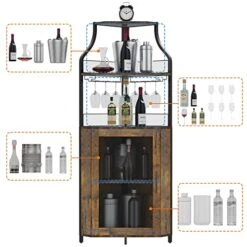 Alkmaar Corner Wine Cabinets, Bar Cabinets With Glass Shelves, Sideboards And Buffet Cabinets With Shelves, With Anti-Tipping Device (Rustic Brown) 8 Alkmaar Corner Wine Cabinets, Bar Cabinets With Glass Shelves, Sideboards And Buffet Cabinets With Shelves, With Anti-Tipping Device (Rustic Brown) -Songmics Furniture Shop 51Ml1fmtHeL