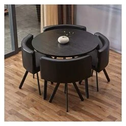 Small Office Conference Coffee Table Chair Set, Dining Table And Chair Set Of 5 Living Room Kitchen Leisure Table Solid Wood 90cm Round Table Modern Leather Seat 1 Table And 4 Chairs Cafe Tables And C