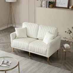 KIVENJAJA Velvet Loveseat Sofa, Channel Tufted 2-Seater Small Couch, Modern Love Seat With 2 Pillows For Living Room Bedroom Apartment, 55”W (Beige) 22 KIVENJAJA Velvet Loveseat Sofa, Channel Tufted 2-Seater Small Couch, Modern Love Seat With 2 Pillows For Living Room Bedroom Apartment, 55”W (Beige) -Songmics Furniture Shop 51MnOIn1IjL. AC