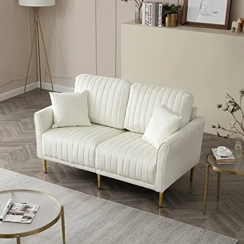 KIVENJAJA Velvet Loveseat Sofa, Channel Tufted 2-Seater Small Couch, Modern Love Seat With 2 Pillows For Living Room Bedroom Apartment, 55”W (Beige) 11 KIVENJAJA Velvet Loveseat Sofa, Channel Tufted 2-Seater Small Couch, Modern Love Seat With 2 Pillows For Living Room Bedroom Apartment, 55”W (Beige) - Image 11