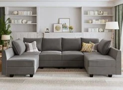 HONBAY Modular Sectional Sofa Convertible U Shaped Couch With Reversible Chaise Velvet Modular Sofa Sectional Couch With Storage Ottoman, Grey -Songmics Furniture Shop 51MpeWuCLSL. AC