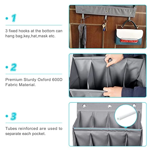 GAKKY STO Over The Door Shoe Organizer, Hanging Shoe Organizer, Storage Various Compartments With 3 Hooks Shoe Storage Rack Organizer For Shoes, Sneakers And Home Accessories, Grey 1-PACK 4 GAKKY STO Over The Door Shoe Organizer, Hanging Shoe Organizer, Storage Various Compartments With 3 Hooks Shoe Storage Rack Organizer For Shoes, Sneakers And Home Accessories, Grey 1-PACK - Image 4