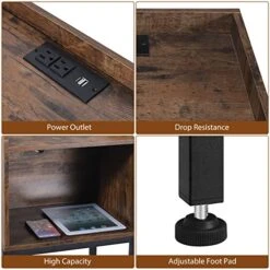 ABQ Nightstand With Charging Station, 2 Tier End Table With USB Ports And Outlets, Side Table With Drawer And Storage Shelf For Small Space In Living Room, Bedroom, 15.75 X 12.6 X 28.94 Inches -Songmics Furniture Shop 51MrdWVZ6zL