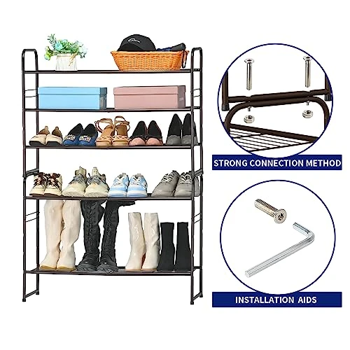 SUFAUY 3-Tier Shoe Rack, Stackable Shoe Shelf Storage Organizer For Entryway Closet, Extra Large Capacity, Wire Grid, Bronze 3 SUFAUY 3-Tier Shoe Rack, Stackable Shoe Shelf Storage Organizer For Entryway Closet, Extra Large Capacity, Wire Grid, Bronze - Image 3