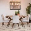 Christopher Knight Home Orrin Curved Leg Rectangular Dining Set, 5-Pcs Set, Natural Walnut / Light Beige
