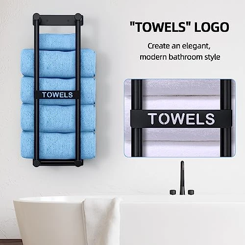 Towel Storage For Small Bathroom, STWWO Towel Racks For Bathroom Can Holds 4 Large Towels, 22inch Wall Towel Rack For Rolled Towels Folded Bath Towels, Black 4 Towel Storage For Small Bathroom, STWWO Towel Racks For Bathroom Can Holds 4 Large Towels, 22inch Wall Towel Rack For Rolled Towels Folded Bath Towels, Black - Image 4