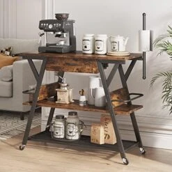 Bestier Coffee Bar Station, Kitchen Island Cart With Storage, Coffee Cart With Drawer, Paper Towel Holder And Lockable Wheels, Bar Table For Dinning Room Living Room, Gray -Songmics Furniture Shop 51Mzl5O 3ZL. AC