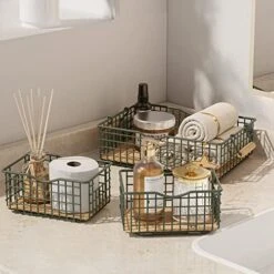 Metal Wire Basket Storage, Bathroom Basket For Organizing, Bathroom Counter Organizer With Wooden Handles, Farmhouse Bathroom Decor Tray, Toilet Paper Basket Storage (Set Of 3, Black) 20 Metal Wire Basket Storage, Bathroom Basket For Organizing, Bathroom Counter Organizer With Wooden Handles, Farmhouse Bathroom Decor Tray, Toilet Paper Basket Storage (Set Of 3, Black) -Songmics Furniture Shop 51N7rimdNtL. AC