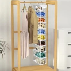Coastal Rose Hanging Shoe Organizer For Closet, 10-Tier Shoe Organizers And Storage, Space Saving Shoe Holder Rack Hanger,Transparent