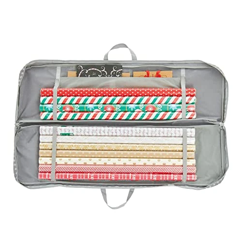MDesign Long Gift Wrapping Organizer Storage Bag With Handles - Wrapping Paper Holder For Christmas And Holiday Giftwrap - Zipper Closure Wrapping Paper Storage Bag Container With Polka Dots - Gray 5 MDesign Long Gift Wrapping Organizer Storage Bag With Handles - Wrapping Paper Holder For Christmas And Holiday Giftwrap - Zipper Closure Wrapping Paper Storage Bag Container With Polka Dots - Gray - Image 5
