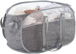 TECHMILLY Collapsible Laundry Basket, Foldable Pop Up Hamper With Reinforced Carry Handles For Laundry, Bathroom, Dorm Or Travel (Grey) -Songmics Furniture Shop 51NRoF89B4L. AC