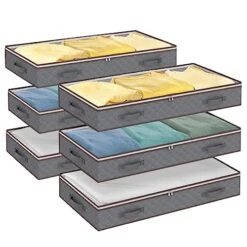 Fixwal Under Bed Storage Containers 90L Toy Organizers And Wrapping Paper Storage Bags 6 Pack Of Durable, Breathable Bags With Clear Windows And Reinforced Handles For Blankets, Clothes, And More