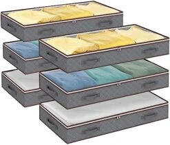Fixwal Under Bed Storage Containers 90L Toy Organizers And Wrapping Paper Storage Bags 6 Pack Of Durable, Breathable Bags With Clear Windows And Reinforced Handles For Blankets, Clothes, And More -Songmics Furniture Shop 51NYASpBPCL. AC