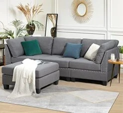 Esright Convertible Sectional Sofa Couch For Living Room, L Shaped Couch With Reversible Chaise, Grey Modular Sectional Sofa Couch With Ottoman, Grey -Songmics Furniture Shop 51NcQHqZgNL. AC