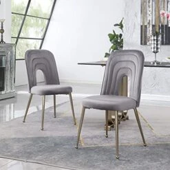 GNIXUU Dinner Chairs Set Of 2, Mid-Century Modern Velvet Upholstered Dining Chair With Metal Legs For Kitchen, Dining, Living, Guest, Bed Room Side Chair(Gray)