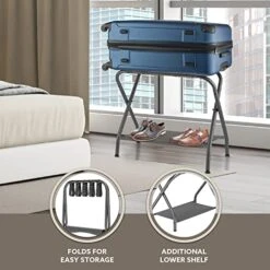 Bartnelli 2-Pack Premium Luggage Rack With Folding Storage Shelf | Collapsible Metal Suitcase Stand With Foldable Durable Nylon Straps For Bedroom, Guest Room, Or Hotel -Songmics Furniture Shop 51Ngz70AZ8L