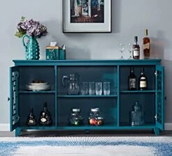 WTRAVEL Buffet Sideboard Kitchen Buffet Storage Cabinet, 2 Doors Storage Cabinet With Adjustable Shelves, Wood Console Table For Kitchen, Dining, Living Room, Teal Blue -Songmics Furniture Shop 51Njtt1jV7L