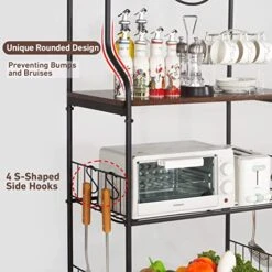 Kitchen Bakers Rack With 3 Power Outlets, 4 Tiers For Microwave, Coffee Station, And Storage Includes 6 Hooks, 48" Industrial Metal & Wood Microwave Stand Cart For Home Use - Rustic Brown 13 Kitchen Bakers Rack With 3 Power Outlets, 4 Tiers For Microwave, Coffee Station, And Storage Includes 6 Hooks, 48" Industrial Metal & Wood Microwave Stand Cart For Home Use - Rustic Brown -Songmics Furniture Shop 51NpKkjehyL