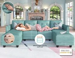 LLappuil Modular Sofa Faux Leather Fabric 112" Sectional Couch 4 Seater With Storage Seats Modern Sectional Sofa For Living Room, Office, Aqua Blue -Songmics Furniture Shop 51Nt7LC6UrL