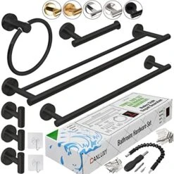 CANLUXY Brushed Nickel Towel Bar For Bathroom With 2 Hooks - Towel Holder For Kitchen - 304 Stainless Steel, Modern Towel Bar Brushed -Songmics Furniture Shop 51NtljOkZ L. AC