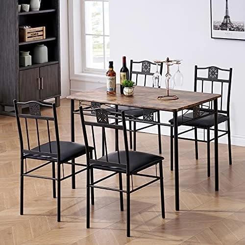 VECELO 3-Piece Dining Room Wooden Kitchen Table And Pu Cushion Chair Sets For Small Space, Retro Brown 11 VECELO 3-Piece Dining Room Wooden Kitchen Table And Pu Cushion Chair Sets For Small Space, Retro Brown - Image 11