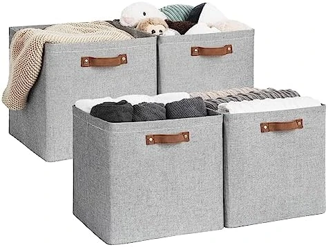 StorageWorks 13x13 Storage Cubes, Collapsible Storage Bins Organizer For Closet, Fabric Storage Box With PU Handles, Beige, 4-Pack 11 StorageWorks 13x13 Storage Cubes, Collapsible Storage Bins Organizer For Closet, Fabric Storage Box With PU Handles, Beige, 4-Pack - Image 11