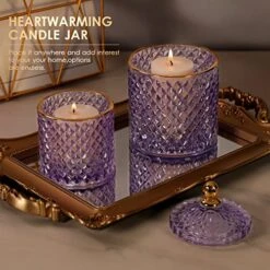 ALAMHI 2 Pack Qtip Holder Apothecary Jars With Lids, Purple Bathroom Accessories Aesthetic Room Decor Bathroom Decor Sets, Cotton Ball Storage Organizer For Cotton Swab, Cotton Rounds, 20oz+10oz -Songmics Furniture Shop 51Nyudn2aQL