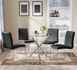 Round Glass Dining Table For 2 To 4 Person - 35.4" Inch Kitchen Dining Room Table With Tempered Glass Top, Sturdy Chrome Legs, Modern Circle Leisure Table For Dinner Apartment Small Spaces 26 Round Glass Dining Table For 2 To 4 Person - 35.4" Inch Kitchen Dining Room Table With Tempered Glass Top, Sturdy Chrome Legs, Modern Circle Leisure Table For Dinner Apartment Small Spaces -Songmics Furniture Shop 51O0jZf828L. AC 1