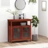 HOMCOM Sideboard Buffet Cabinet, Kitchen Cabinet With Open Shelf, Glass Doors And Adjustable Shelf, Accent Cabinet For Living Room, Cherry