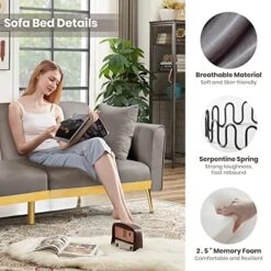 HOMYEDAMIC Velvet Convertible Futon Sofa Bed Memory Foam Futon Couch Sleeper Sofa, Foldable Loveseat Furniture For Compact Small Space, Dorm, Living Room Apartment -Songmics Furniture Shop 51O1XjVrwyL