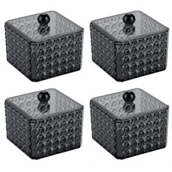 Hipiwe 4 Packs Cotton Swab Ball Pad Holder - Acrylic Apothecary Jar Dispenser Cotton Balls Canister Jar With Lid, Bathroom Storage Organizer For Q-Tips, Makeup Sponges