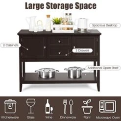Giantex Buffet Sideboard, Wood Storage Cabinet, Console Table With Storage Shelf, 2 Drawers And Cabinets, Living Room Kitchen Dining Room Furniture, Wood Buffet Server (Coffee Brown) -Songmics Furniture Shop 51O2wD1wLZL