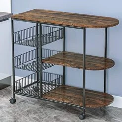 MOAMUN 3-Tier Kitchen Bakers Rack Utility Storage Shelf Microwave Stand Rack With Mesh Storage Basket Shelf For Spice Rack Organizer Workstation (Rustic Brown) -Songmics Furniture Shop 51O7V9kFfzS