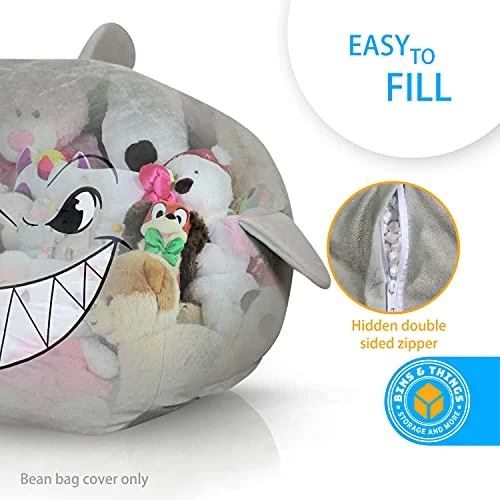 Shark Bean Bag Chair Cover For Kids Ultra-Soft And Fluffy Fur-Like Cover For Kids Bean Bag Chair, Stuffed Animal Storage - Shark Room Decor For Boys, Bean Bags For Kids 3 Shark Bean Bag Chair Cover For Kids Ultra-Soft And Fluffy Fur-Like Cover For Kids Bean Bag Chair, Stuffed Animal Storage - Shark Room Decor For Boys, Bean Bags For Kids - Image 3