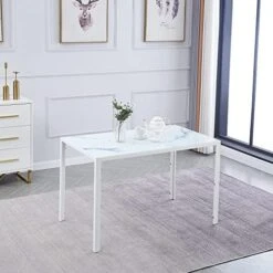 ROOIOME Gray Glass Dining Table Marbled Effect With Tempered Glass Top And Metal Frame And Leg, Gray Rectangle Kitchen Table For Restaurant (L X W X H) 51.20" * 27.5" * 29.5" 23 ROOIOME Gray Glass Dining Table Marbled Effect With Tempered Glass Top And Metal Frame And Leg, Gray Rectangle Kitchen Table For Restaurant (L X W X H) 51.20" * 27.5" * 29.5" -Songmics Furniture Shop 51OC4JjO3JL. AC