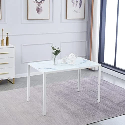 ROOIOME Gray Glass Dining Table Marbled Effect With Tempered Glass Top And Metal Frame And Leg, Gray Rectangle Kitchen Table For Restaurant (L X W X H) 51.20" * 27.5" * 29.5" 12 ROOIOME Gray Glass Dining Table Marbled Effect With Tempered Glass Top And Metal Frame And Leg, Gray Rectangle Kitchen Table For Restaurant (L X W X H) 51.20" * 27.5" * 29.5" - Image 12