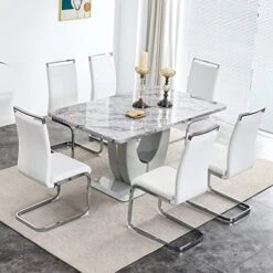 Yoluckea Modern Dining Table For 4-6, 63" Rectangular Faux Marble Dining Table With 1.4" Thicken Tabletop & U Shape MDF Bracket For Kitchen Dining Room Living Room Meeting Room Banquet Hall -Songmics Furniture Shop 51OM97Y8s8L