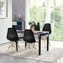 GOFLAME DSW Dining Chairs, Shell Plastic Chairs With Wood Legs, Modern Style Armless Chairs For Living Room Kitchen Bedroom, Eiffel DSW Style Side Chairs With Ergonomic Backrest Set Of 4, Black -Songmics Furniture Shop 51OOoJ0kUvL
