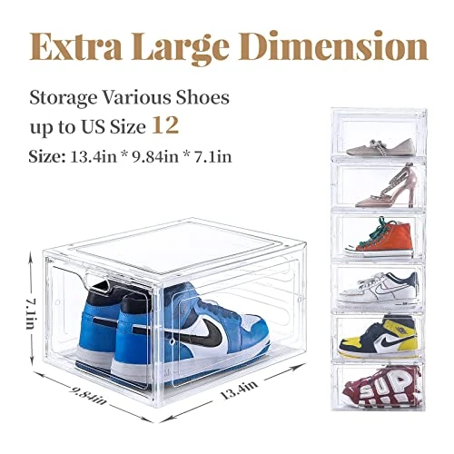 INSTY Shoe Boxes, Set Of 12, Stackable Clear Plastic Shoe Storage Boxes, Drop Front Shoe Box With Lids,Shoe Organizer Containers For Sneaker Display, Fit Up To US Size 12(13.4”x 9.8”x 7.1”) 2 INSTY Shoe Boxes, Set Of 12, Stackable Clear Plastic Shoe Storage Boxes, Drop Front Shoe Box With Lids,Shoe Organizer Containers For Sneaker Display, Fit Up To US Size 12(13.4”x 9.8”x 7.1”) - Image 2