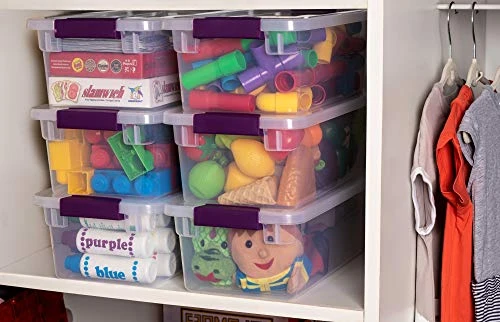 Peaknip - Sterilite 6 Quart Stackable Plastic Storage Bins With Lids And Latches (6 Pack) - Bundled With Labels And Marker 3 Peaknip - Sterilite 6 Quart Stackable Plastic Storage Bins With Lids And Latches (6 Pack) - Bundled With Labels And Marker - Image 3