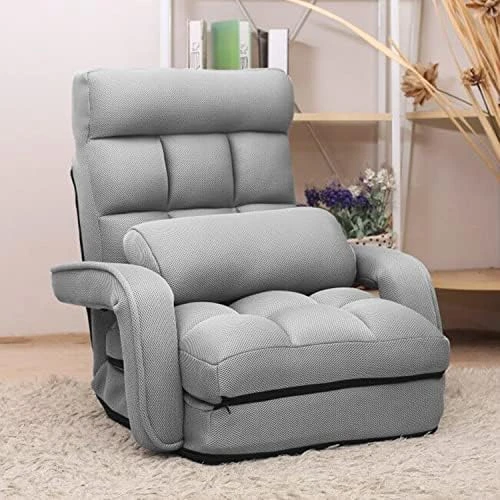 WAYTRIM Indoor Chaise Lounge Sofa, Folding Lazy Sofa Floor Chair, 6-Position Folding Padded Lounger Bed With Armrests - Dark Gray 8 WAYTRIM Indoor Chaise Lounge Sofa, Folding Lazy Sofa Floor Chair, 6-Position Folding Padded Lounger Bed With Armrests - Dark Gray - Image 8