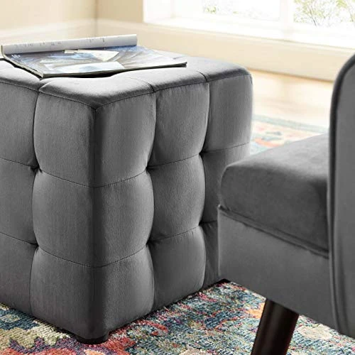 Modway EEI-3577-GRY Contour Tufted Button Cube Performance Velvet Ottoman, Gray 15.5"L X 15.5"H 3 Modway EEI-3577-GRY Contour Tufted Button Cube Performance Velvet Ottoman, Gray 15.5"L X 15.5"H - Image 3