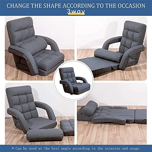 FLOGUOR Indoor Floor Gaming Chairs For Adults With Back Support,Chaise Lounge, 42-Position Folding Lazy Sofa With Pillow For Living Room, Bedroom, Balcony(Grey) 8803GR 4 FLOGUOR Indoor Floor Gaming Chairs For Adults With Back Support,Chaise Lounge, 42-Position Folding Lazy Sofa With Pillow For Living Room, Bedroom, Balcony(Grey) 8803GR - Image 4