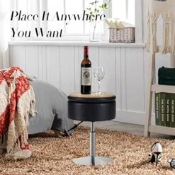 Leather Storage Ottoman Vanity Stool, 18" To 23" Height Adjustable Foot Stool Upholstered Round Footrest Coffee Table Top Cover, Modern Accent Stools,360° Swivel Makeup Stool For Living Room Bedroom -Songmics Furniture Shop 51Obn8EkiXL