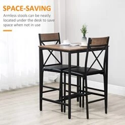 HOMCOM 3 Piece Bar Table And Chairs Set, Dining Table Set With PU Padded Stools And Steel Frame For Kitchen, Small Spaces, Brown -Songmics Furniture Shop 51OddJ3NcyL