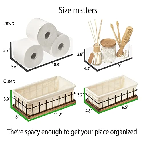 Wood And Wire Baskets With Liners For Organizing - Set Of 2 Sizes - Handcrafted - Decorative Storage Bin For Bathroom, Toilet Paper Storage - New Home Gift - Walnut (11.2"L X 6"W&9.5"L X 4.8"W) 2 Wood And Wire Baskets With Liners For Organizing - Set Of 2 Sizes - Handcrafted - Decorative Storage Bin For Bathroom, Toilet Paper Storage - New Home Gift - Walnut (11.2"L X 6"W&9.5"L X 4.8"W) - Image 2