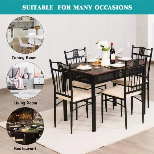 Tangkula 5 Pieces Dining Table And Chairs Set, Vintage Retro Wood Top Metal Frame Padded Seat Dining Table Set Home Kitchen Dining Room Furniture 6 Tangkula 5 Pieces Dining Table And Chairs Set, Vintage Retro Wood Top Metal Frame Padded Seat Dining Table Set Home Kitchen Dining Room Furniture - Image 6